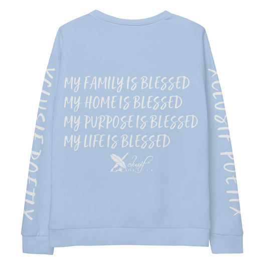 BLESSED BY XCLUSIF POETIX LIGHT BLUE & WHITE Unisex Sweatshirt