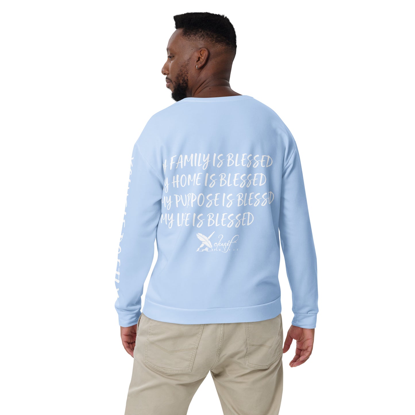 BLESSED BY XCLUSIF POETIX LIGHT BLUE & WHITE Unisex Sweatshirt