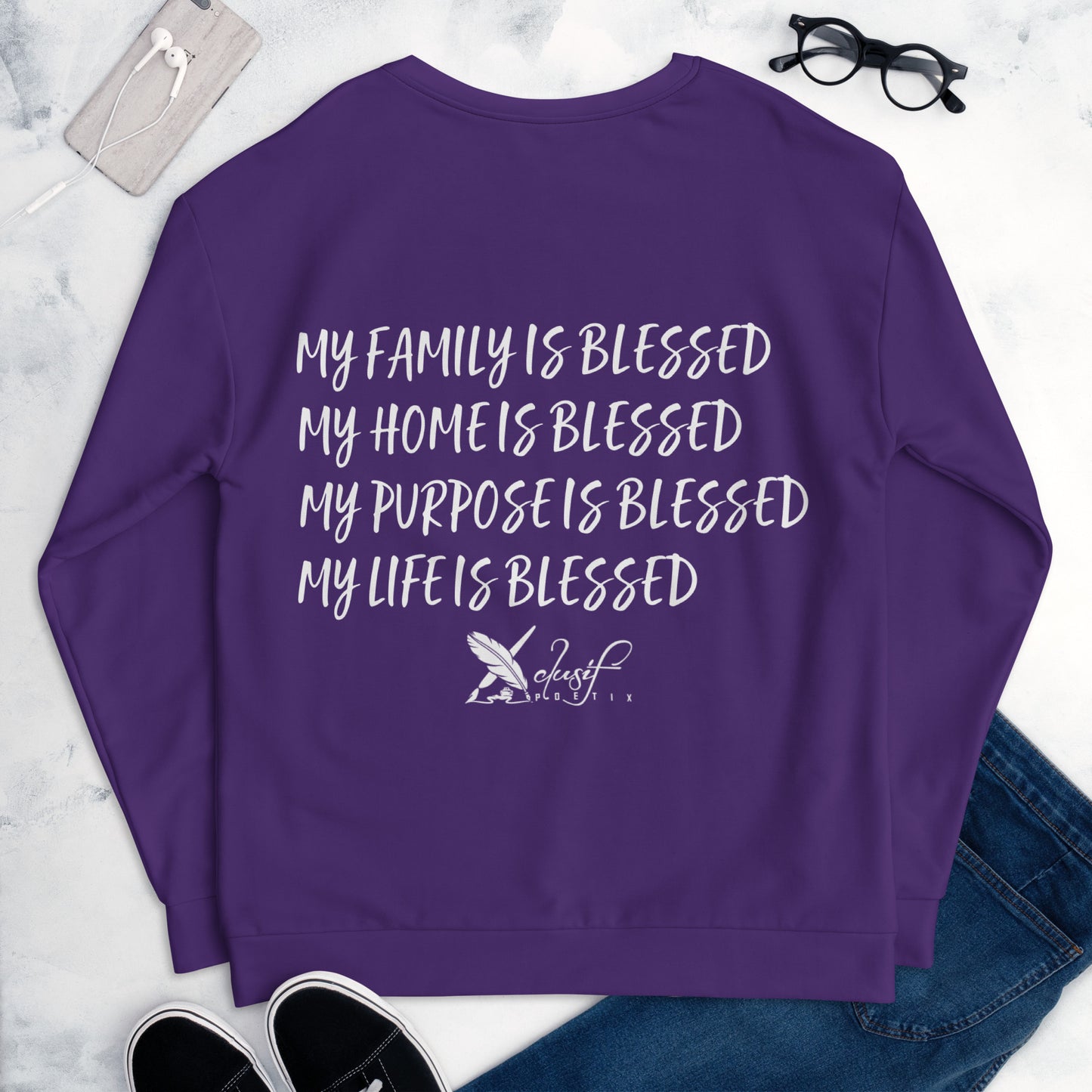 BLESSED BY XCLUSIF POETIX PURPLE & WHITE Unisex Sweatshirt