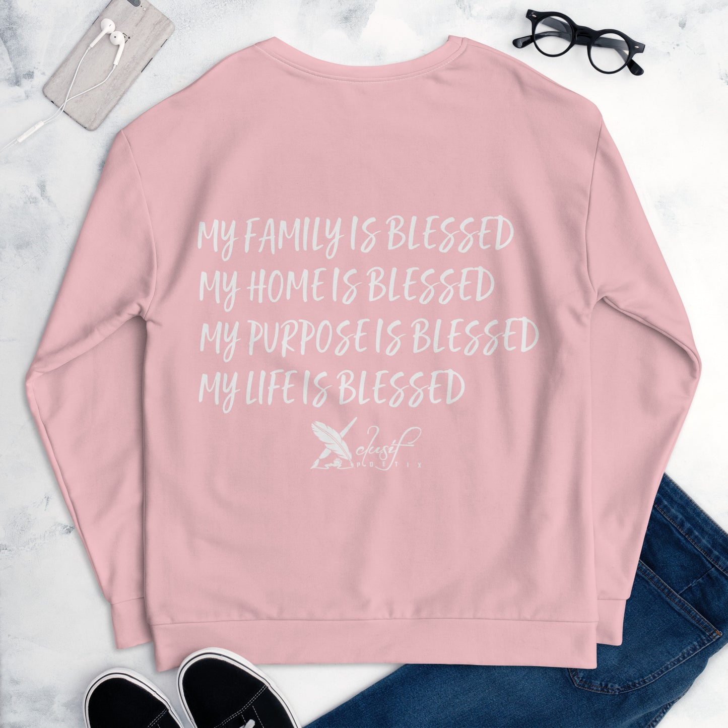 BLESSED BY XCLUSIF POETIX PINK & WHITE Unisex Sweatshirt