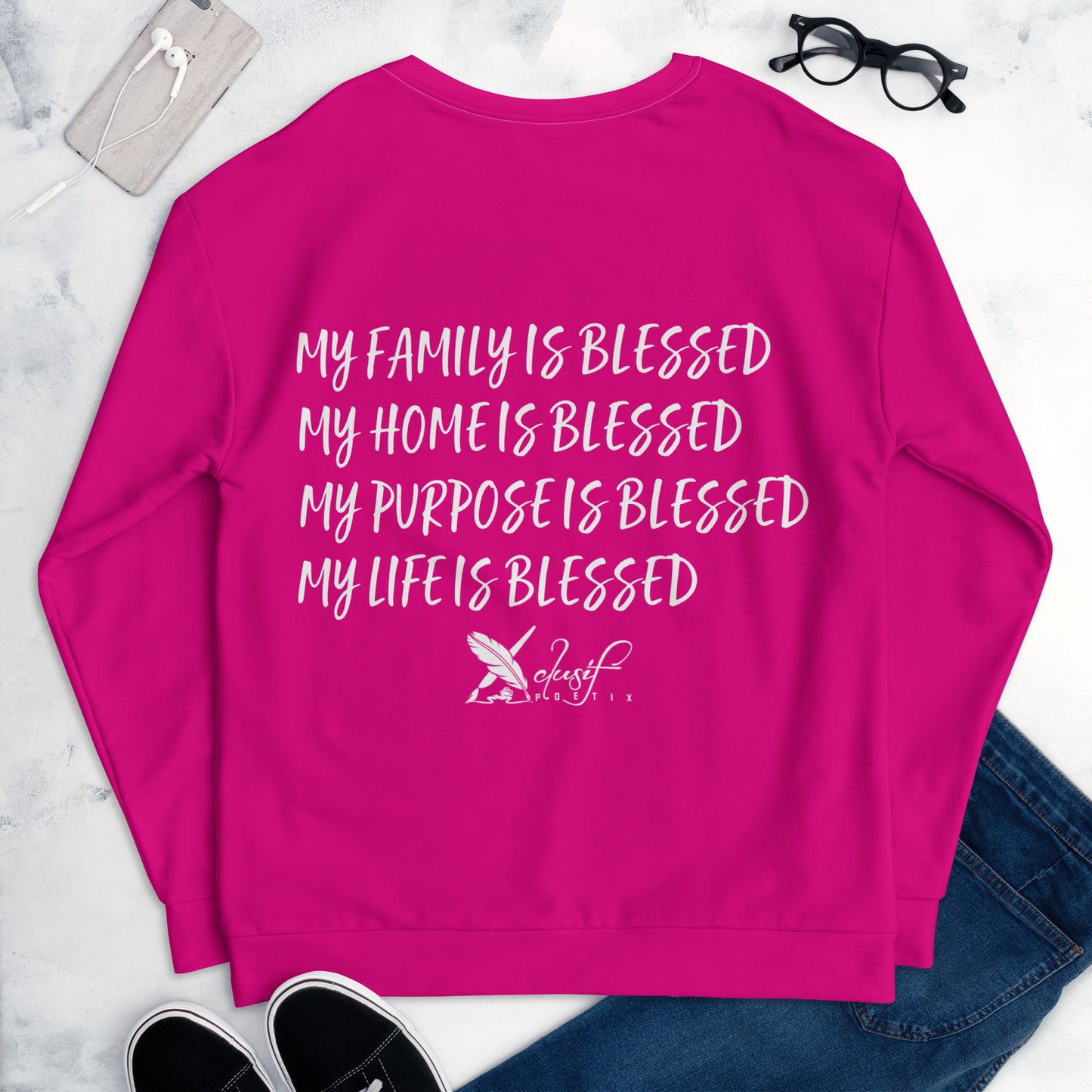 BLESSED BY XCLUSIF POETIX HOT PINK & WHITE Unisex Sweatshirt