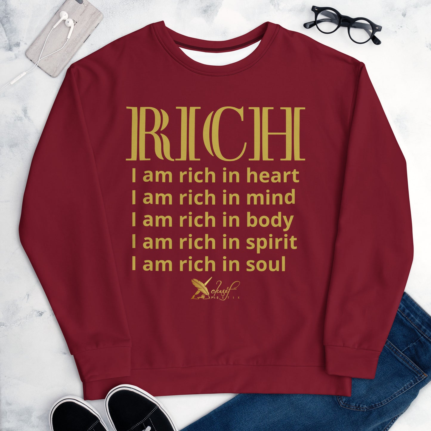 RICH BY XCLUSIF POETIX BURGUNDY & GOLD Unisex Sweatshirt