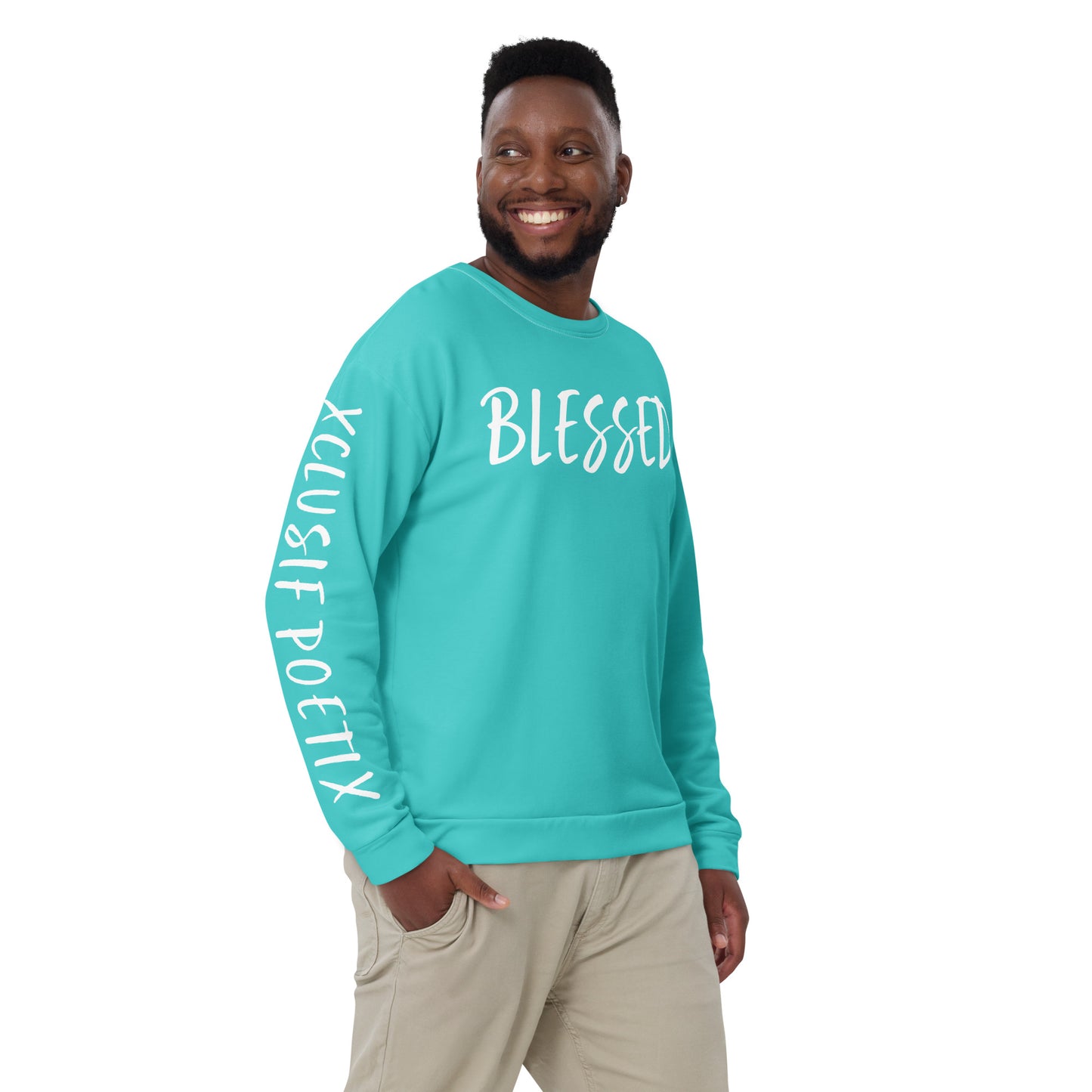 BLESSED BY XCLUSIF POETIX TURQUOISE & WHITE Unisex Sweatshirt