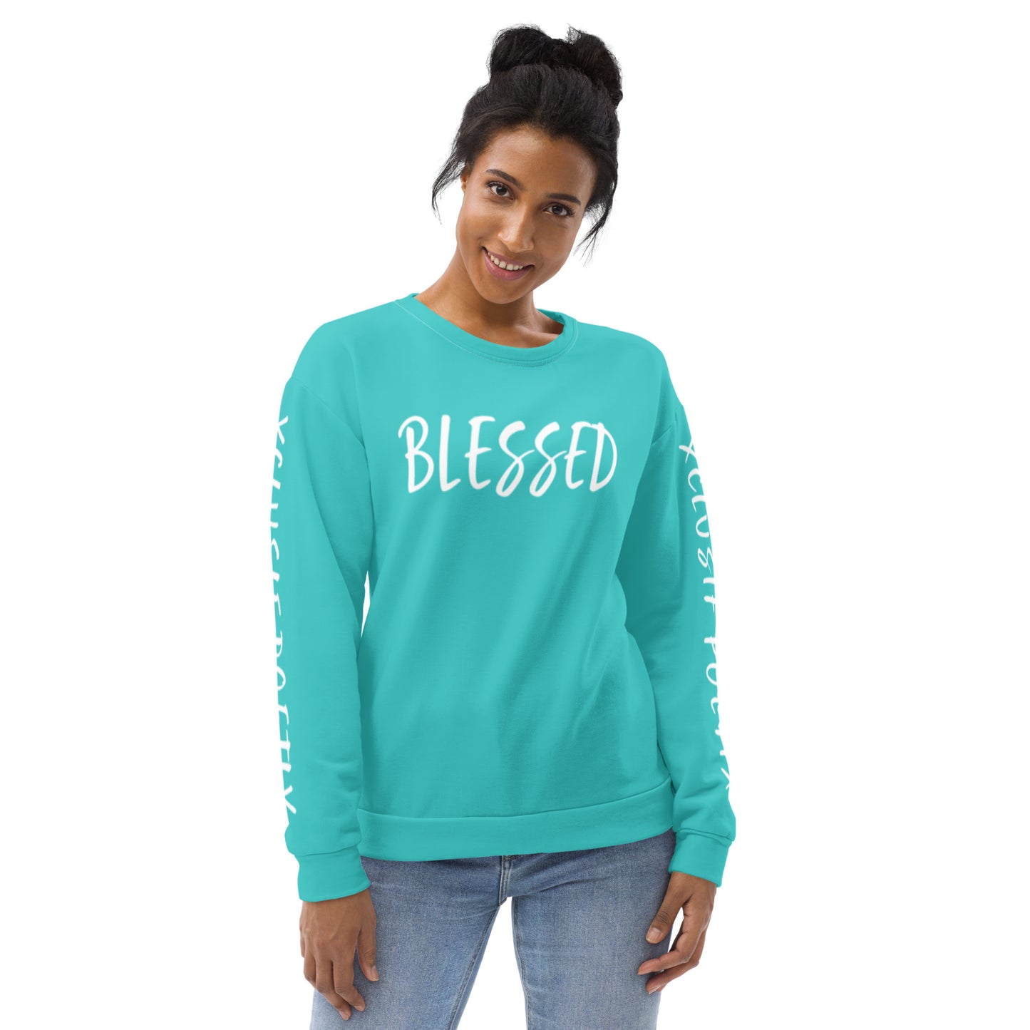 BLESSED BY XCLUSIF POETIX TURQUOISE & WHITE Unisex Sweatshirt