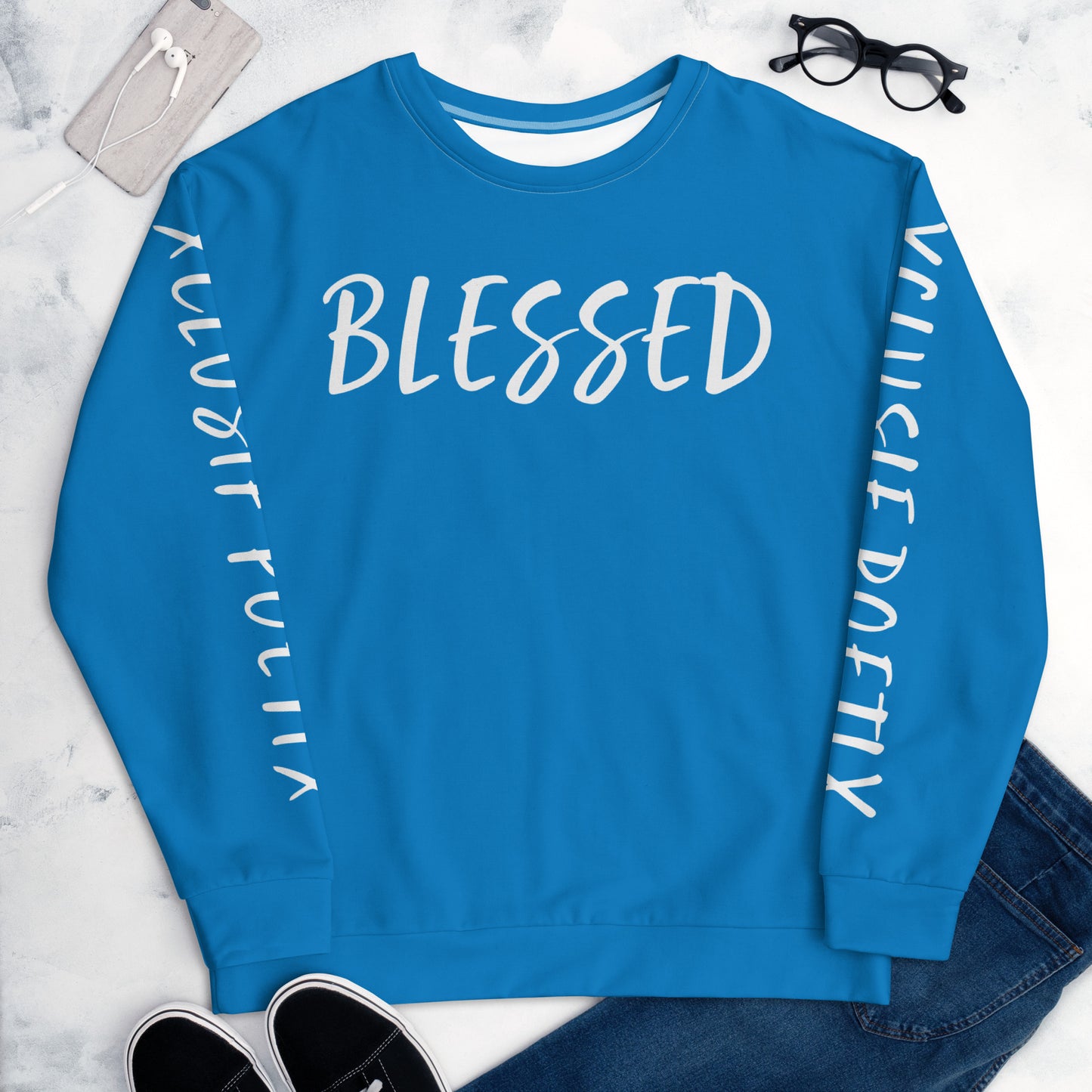 BLESSED BY XCLUSIF POETIX BLUE & WHITE Unisex Sweatshirt