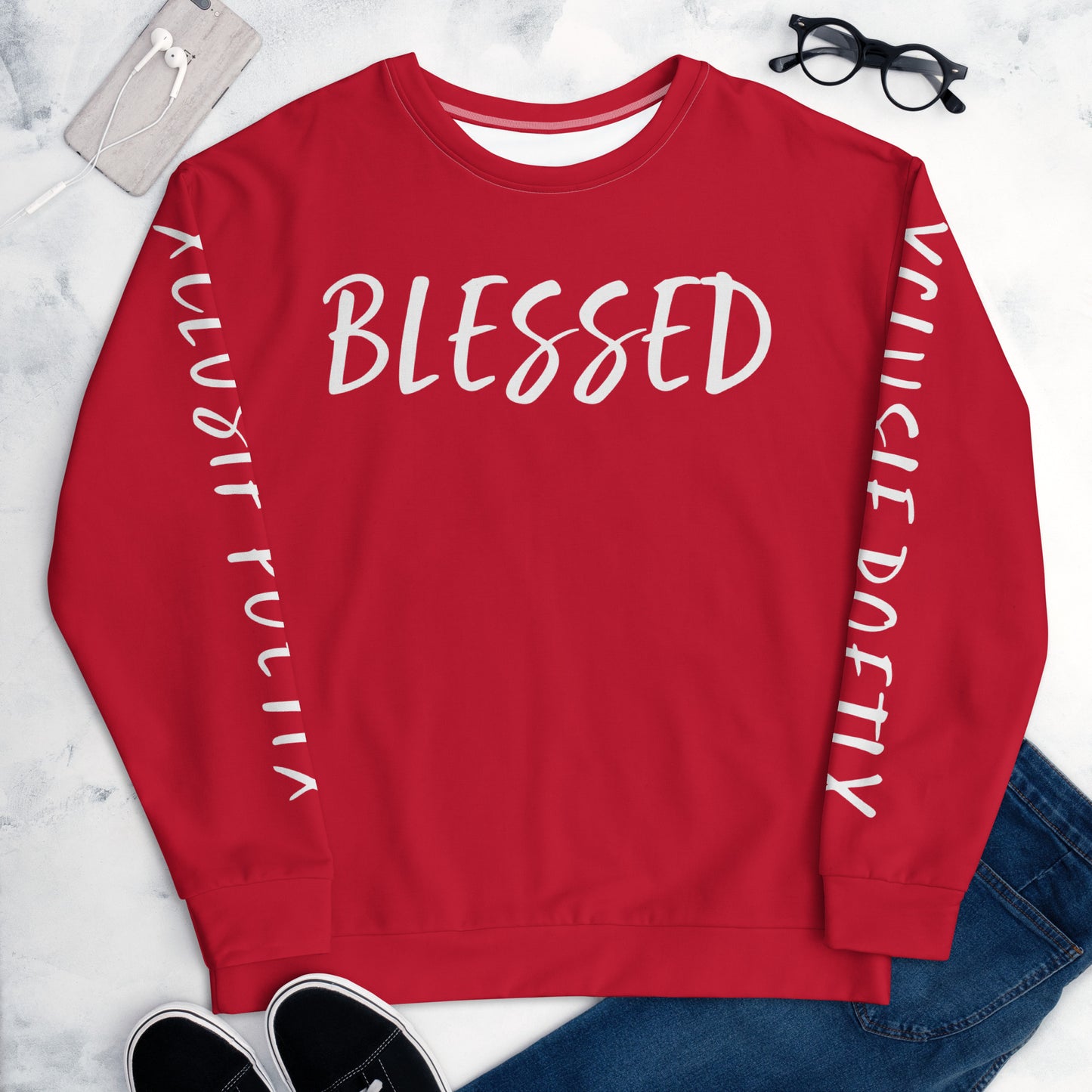 BLESSED BY XCLUSIF POETIX RED & WHITE Unisex Sweatshirt