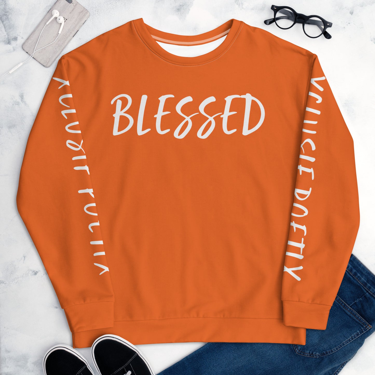 BLESSED BY XCLUSIF POETIX ORANGE & WHITE Unisex Sweatshirt