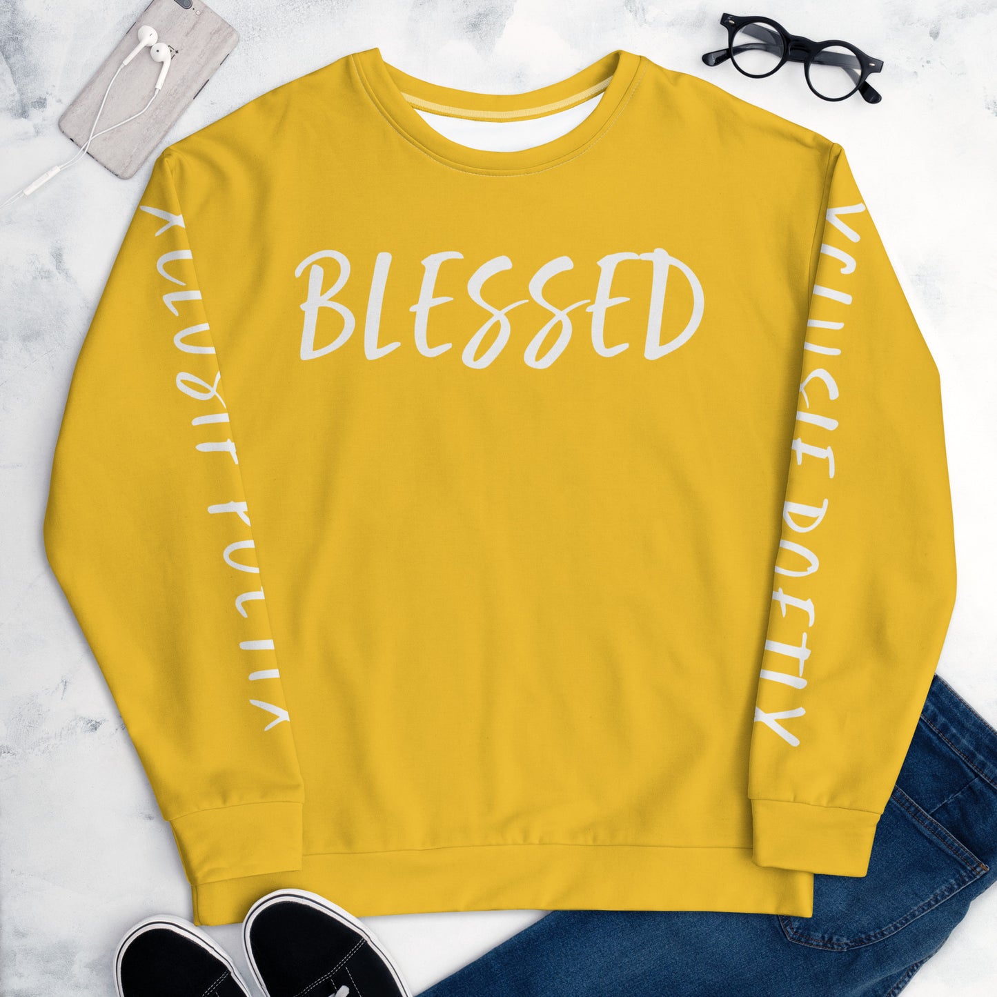 BLESSED BY XCLUSIF POETIX YELLOW & WHITE Unisex Sweatshirt