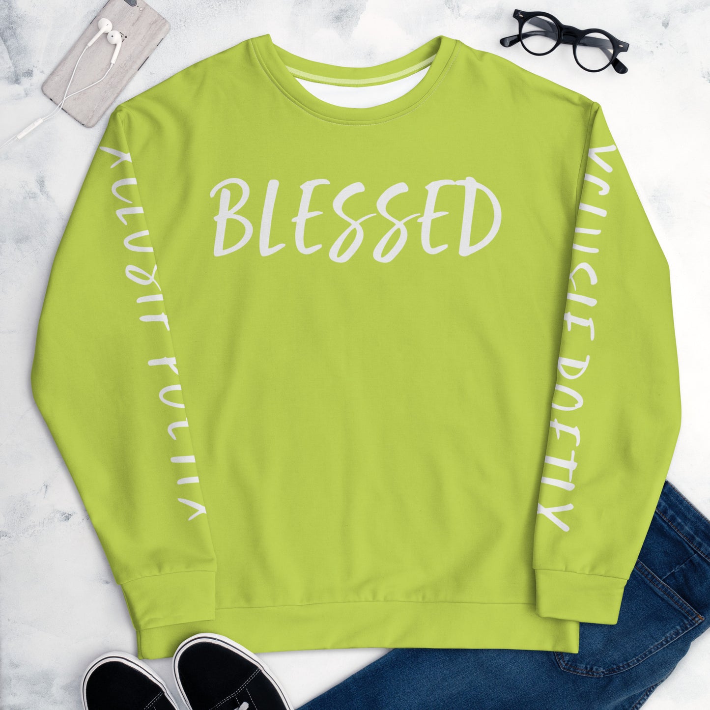 BLESSED BY XCLUSIF POETIX LIGHT GREEN & WHITE Unisex Sweatshirt