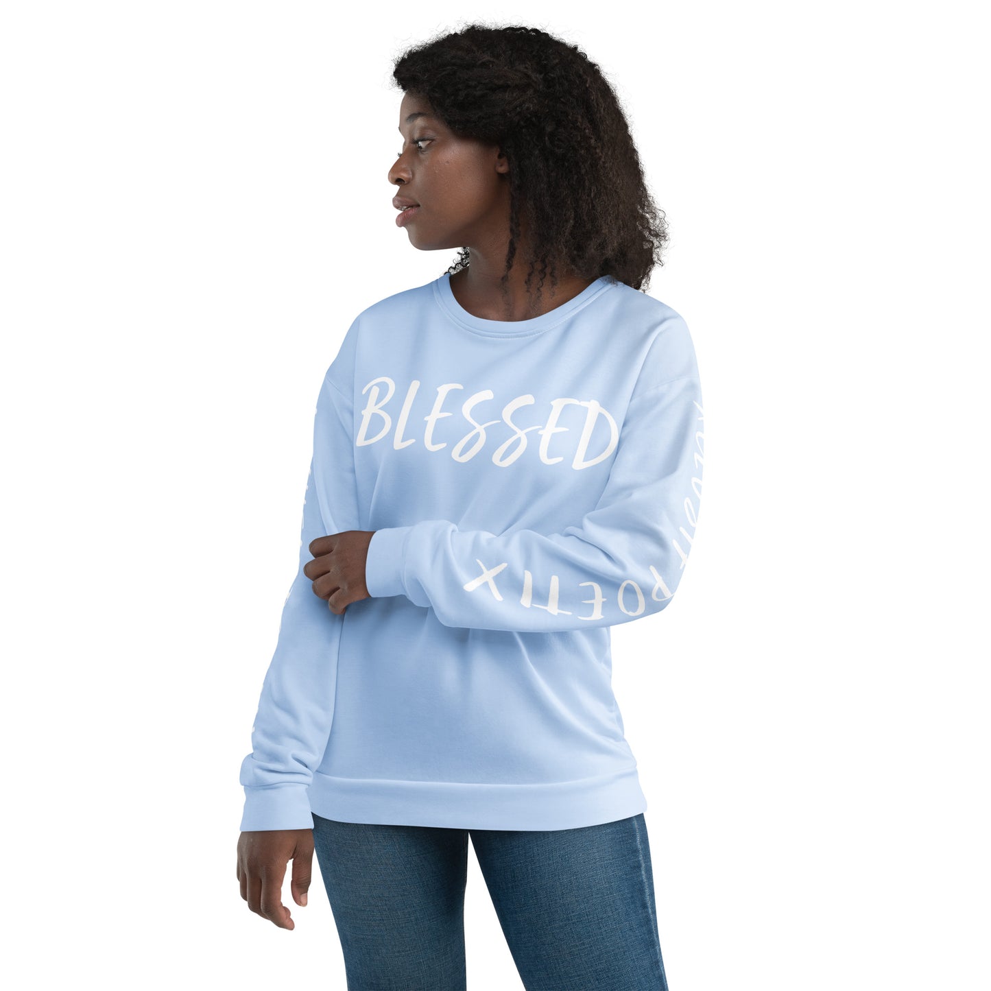 BLESSED BY XCLUSIF POETIX LIGHT BLUE & WHITE Unisex Sweatshirt