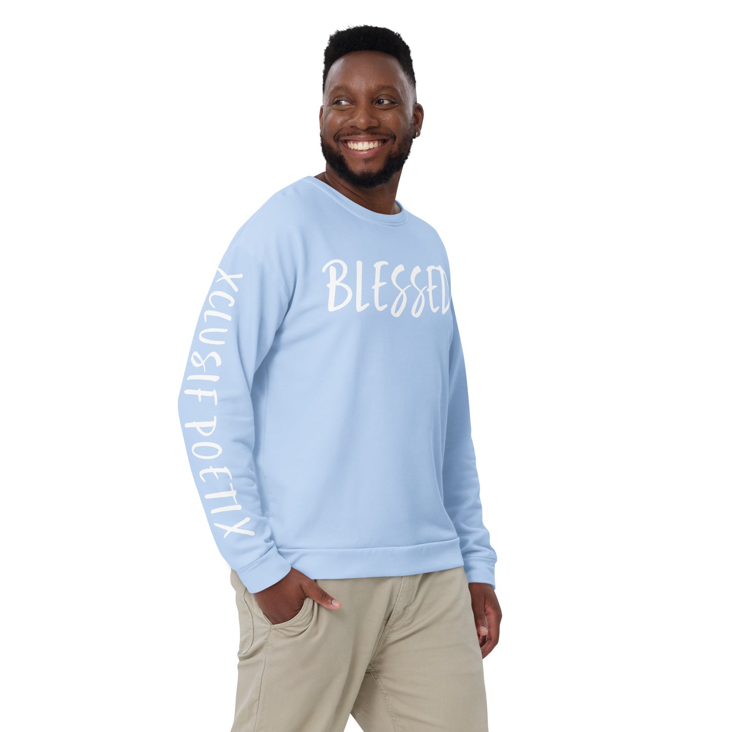 BLESSED BY XCLUSIF POETIX LIGHT BLUE & WHITE Unisex Sweatshirt