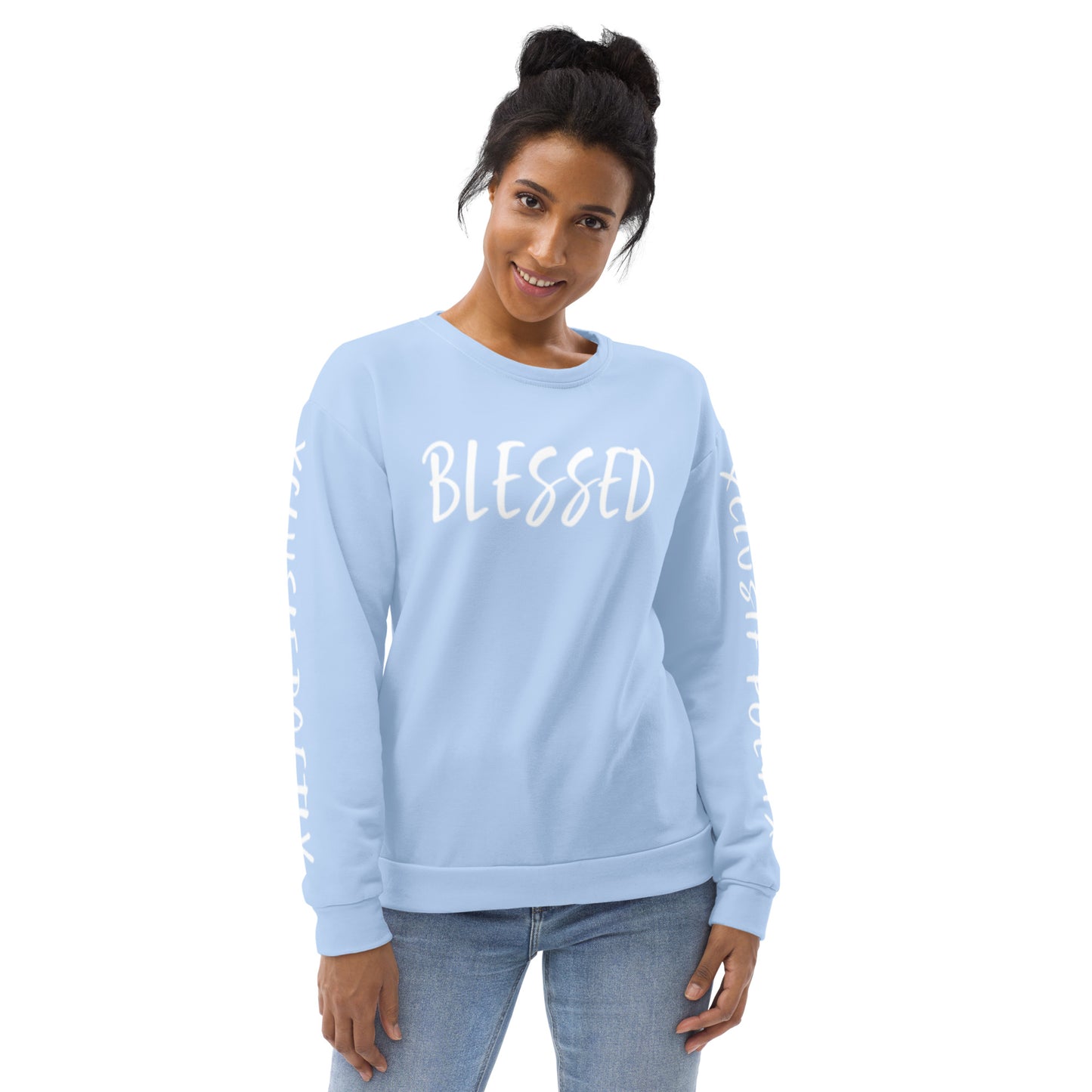 BLESSED BY XCLUSIF POETIX LIGHT BLUE & WHITE Unisex Sweatshirt