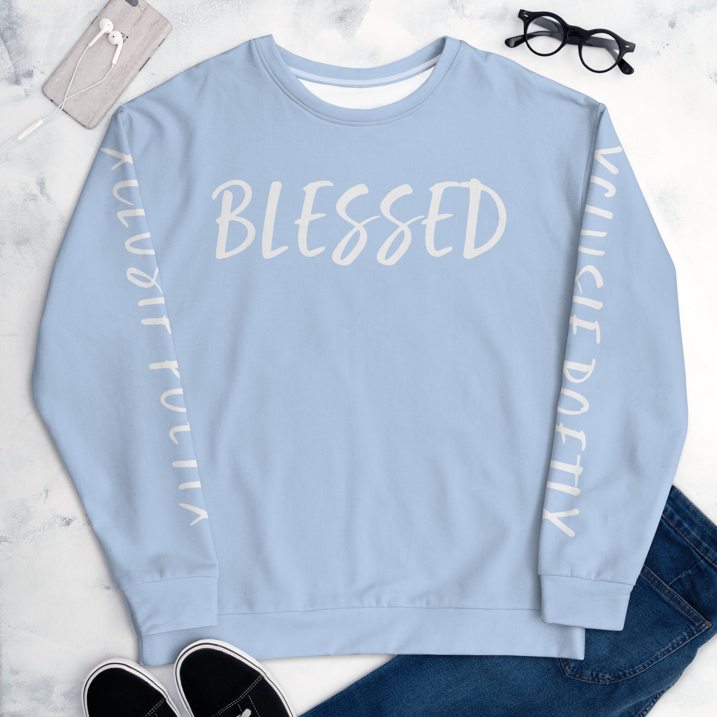 BLESSED BY XCLUSIF POETIX LIGHT BLUE & WHITE Unisex Sweatshirt