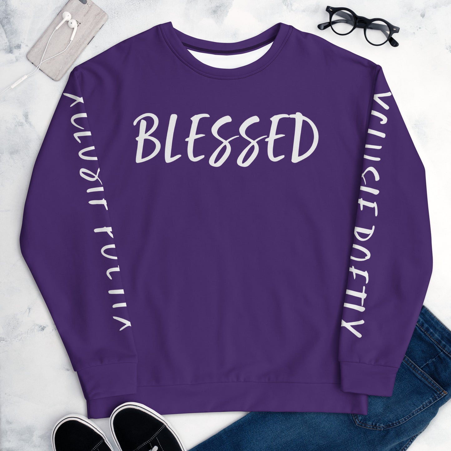 BLESSED BY XCLUSIF POETIX PURPLE & WHITE Unisex Sweatshirt