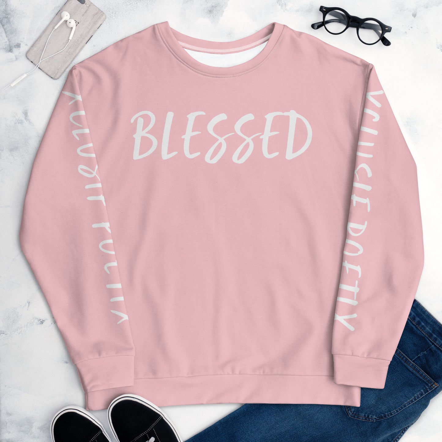 BLESSED BY XCLUSIF POETIX PINK & WHITE Unisex Sweatshirt