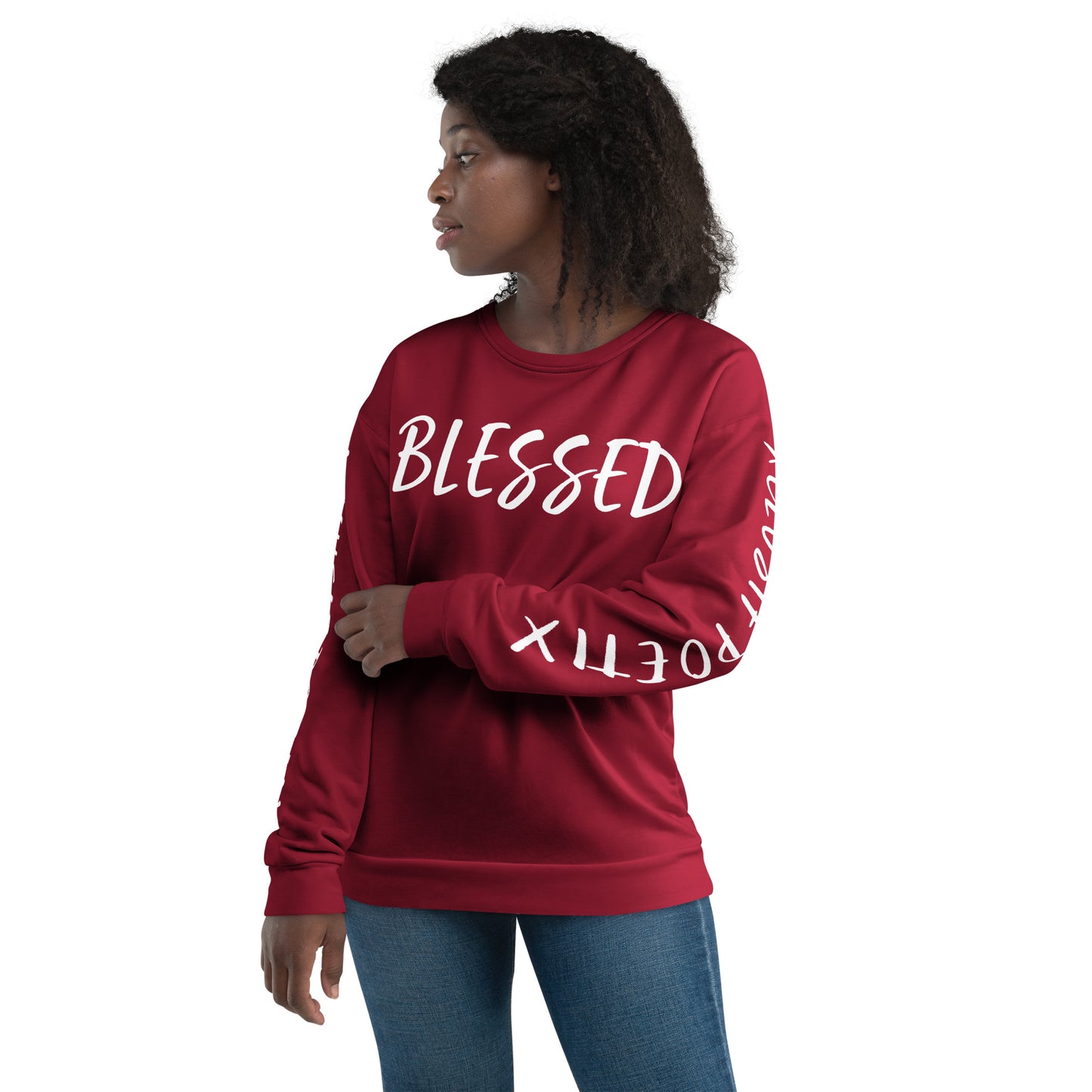 BLESSED BY XCLUSIF POETIX BURGUNDY & WHITE Unisex Sweatshirt