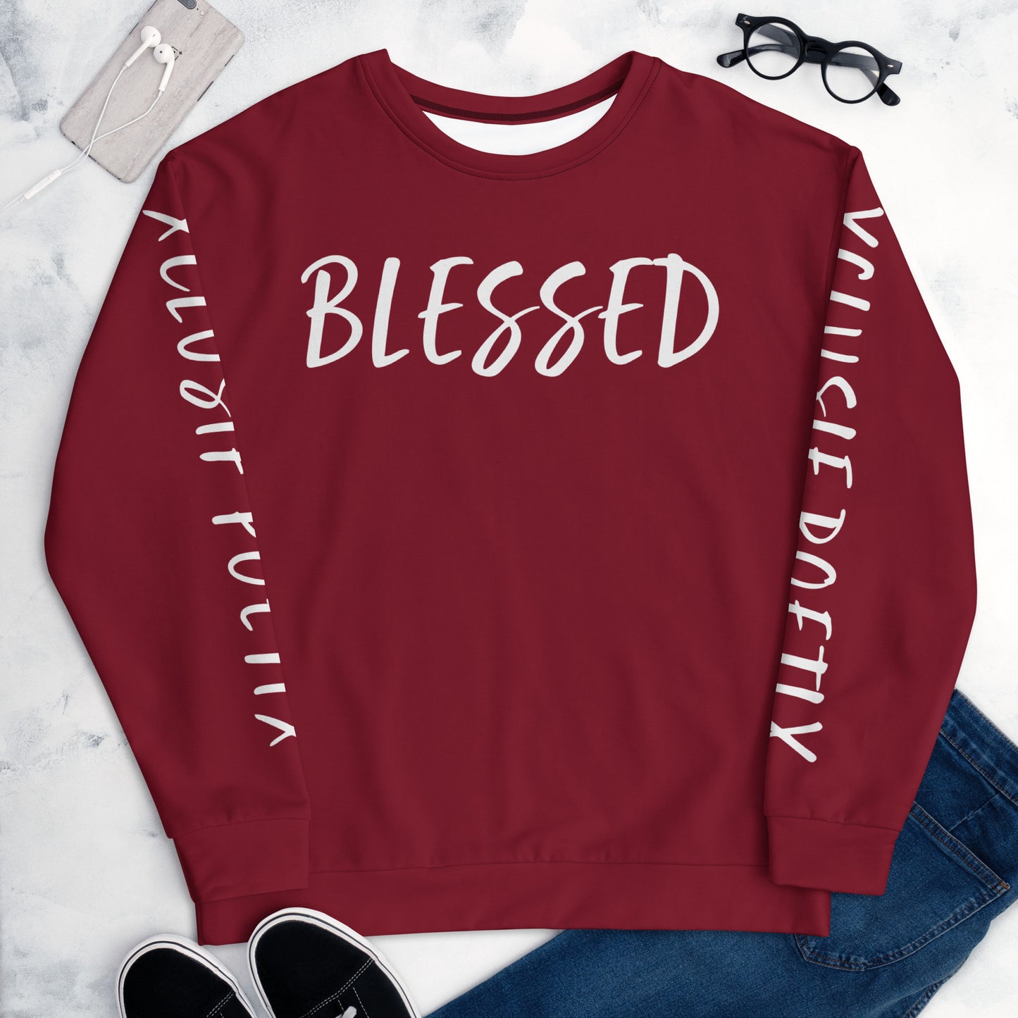 BLESSED BY XCLUSIF POETIX BURGUNDY & WHITE Unisex Sweatshirt