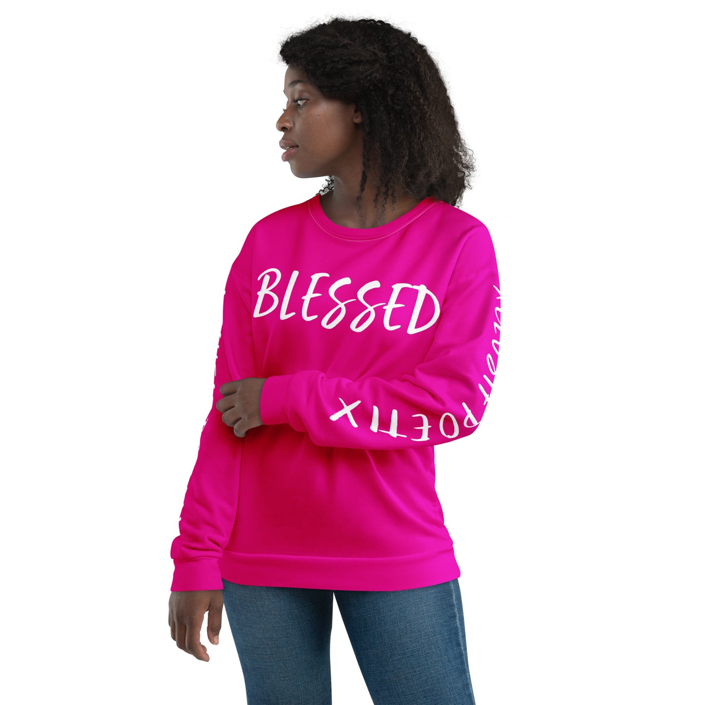 BLESSED BY XCLUSIF POETIX HOT PINK & WHITE Unisex Sweatshirt