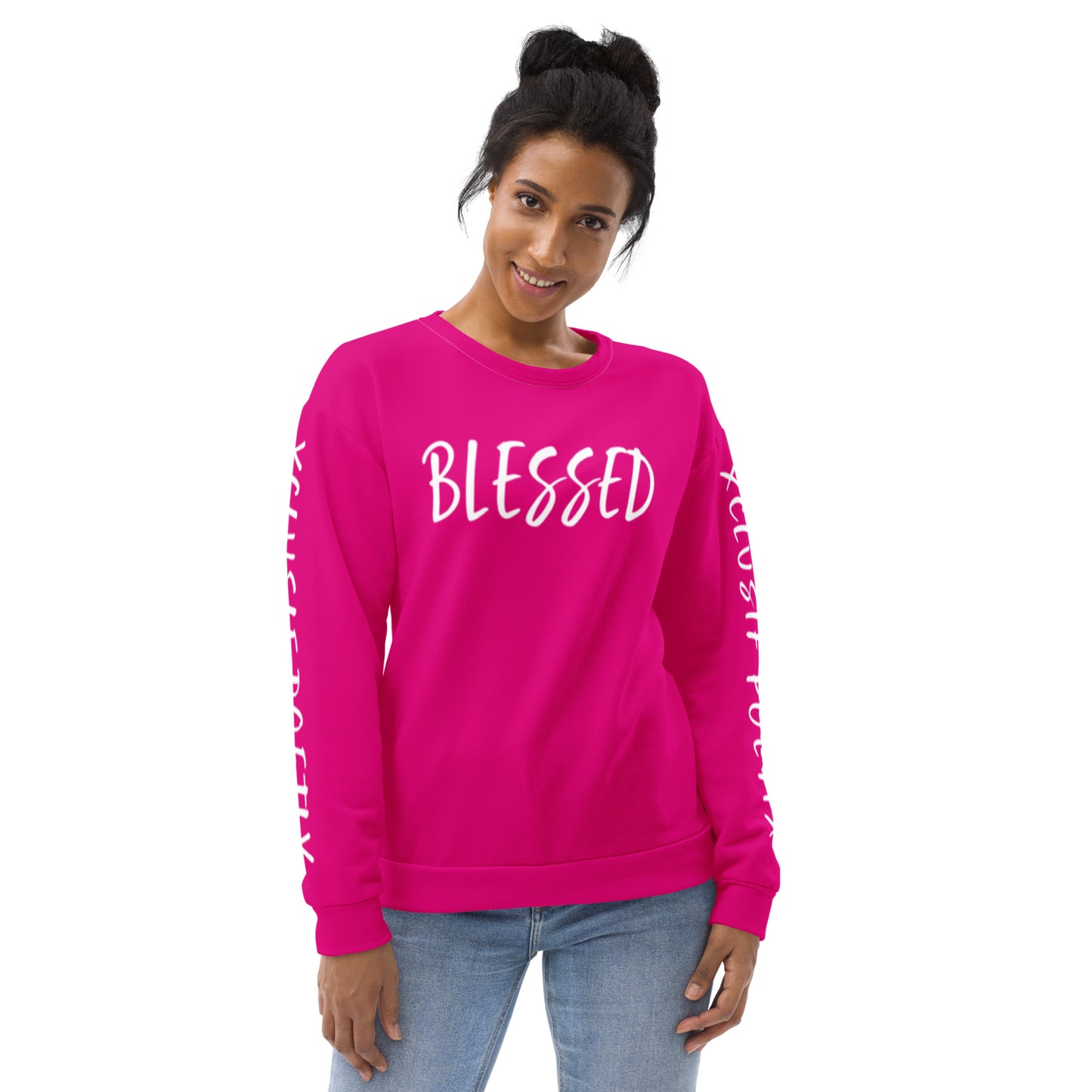 BLESSED BY XCLUSIF POETIX HOT PINK & WHITE Unisex Sweatshirt