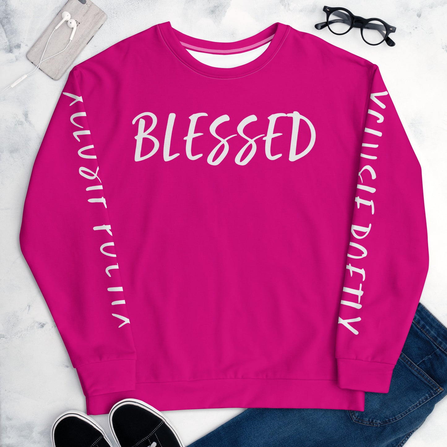 BLESSED BY XCLUSIF POETIX HOT PINK & WHITE Unisex Sweatshirt