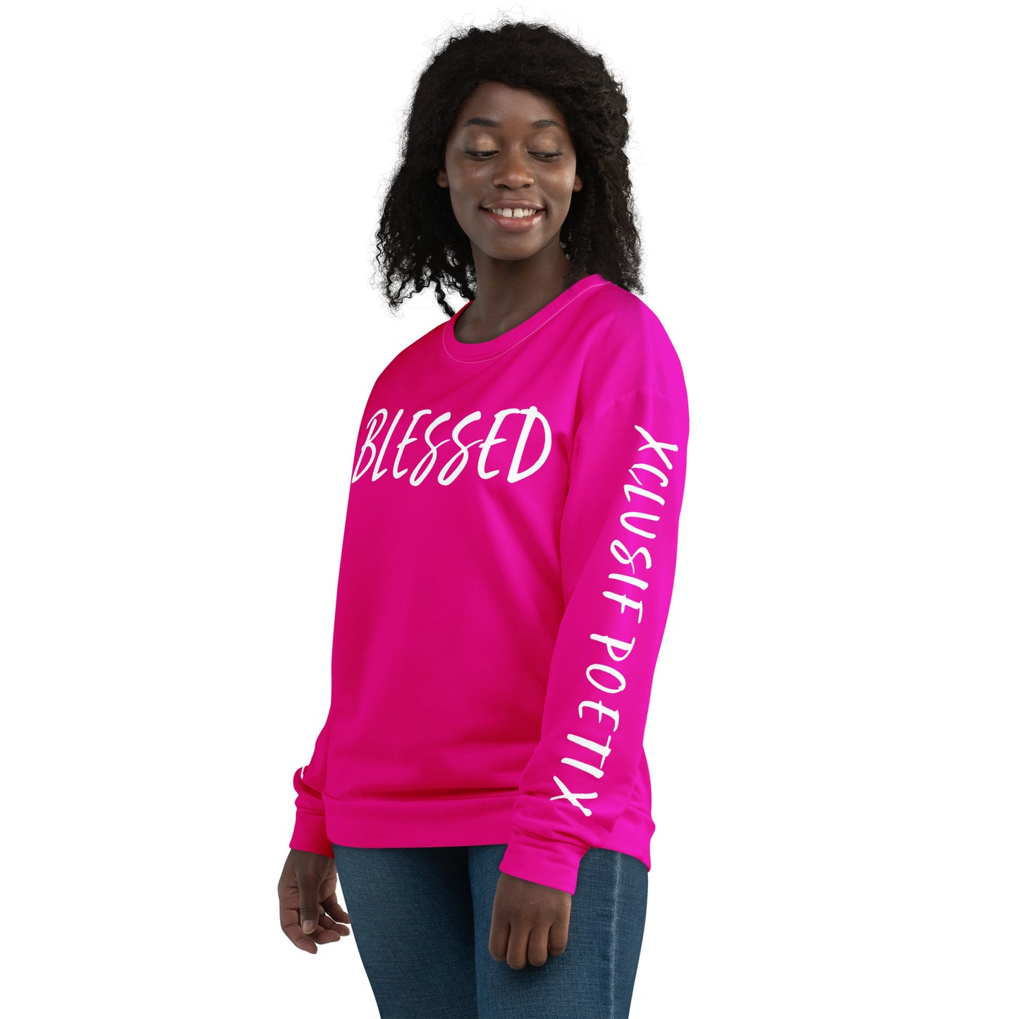 BLESSED BY XCLUSIF POETIX HOT PINK & WHITE Unisex Sweatshirt