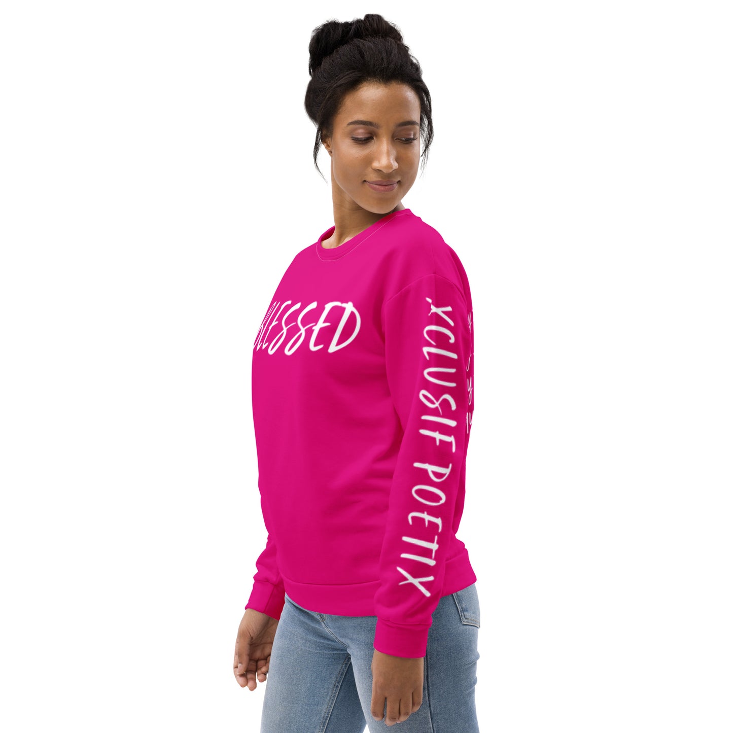 BLESSED BY XCLUSIF POETIX HOT PINK & WHITE Unisex Sweatshirt