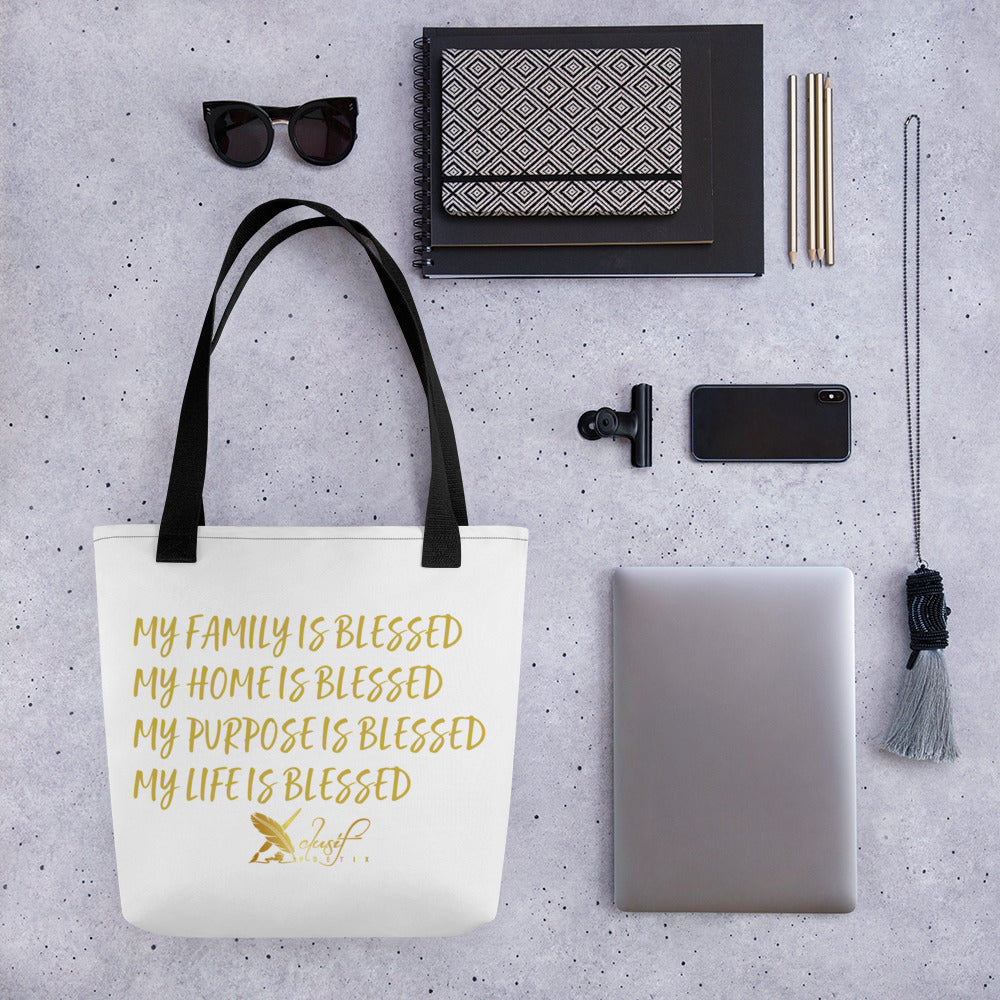 BLESSED BY XCLUSIF POETIX WHITE & GOLD Tote bag