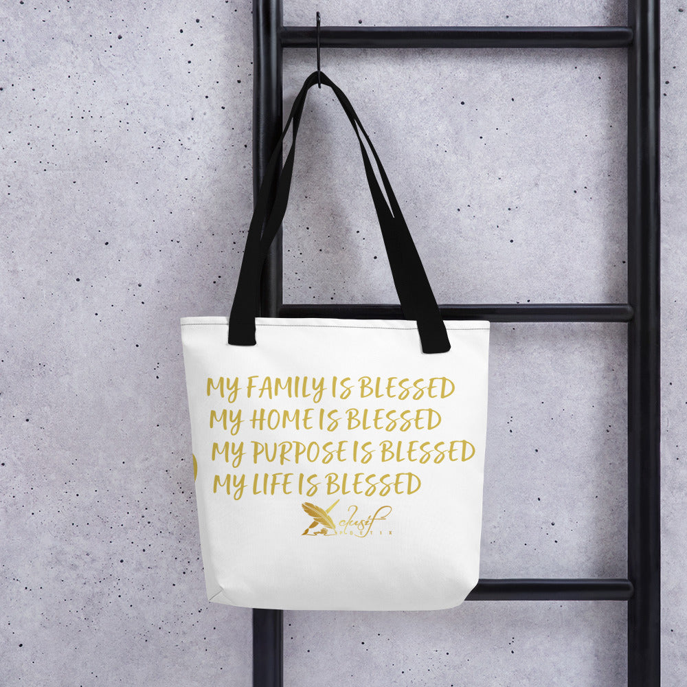 BLESSED BY XCLUSIF POETIX WHITE & GOLD Tote bag