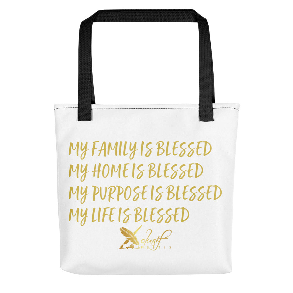 BLESSED BY XCLUSIF POETIX WHITE & GOLD Tote bag