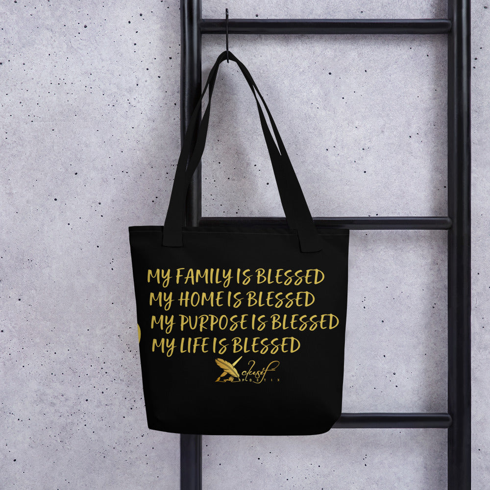 BLESSED BY XCLUSIF POETIX BLACK & GOLD Tote bag