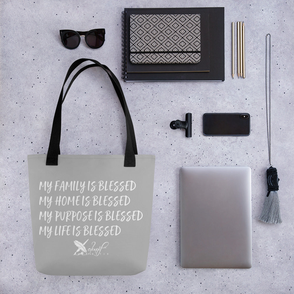 BLESSED BY XCLUSIF POETIX SILVER & WHITE Tote bag