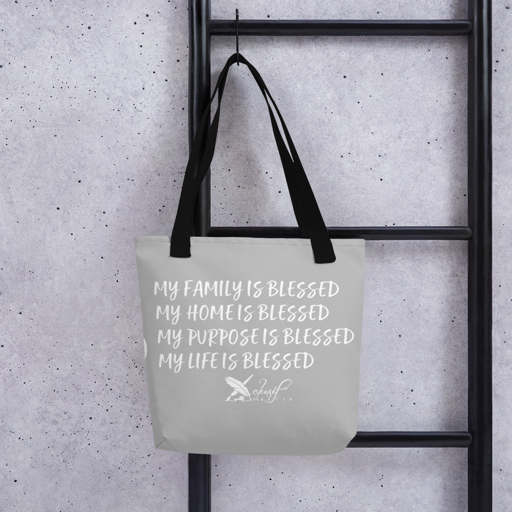 BLESSED BY XCLUSIF POETIX SILVER & WHITE Tote bag