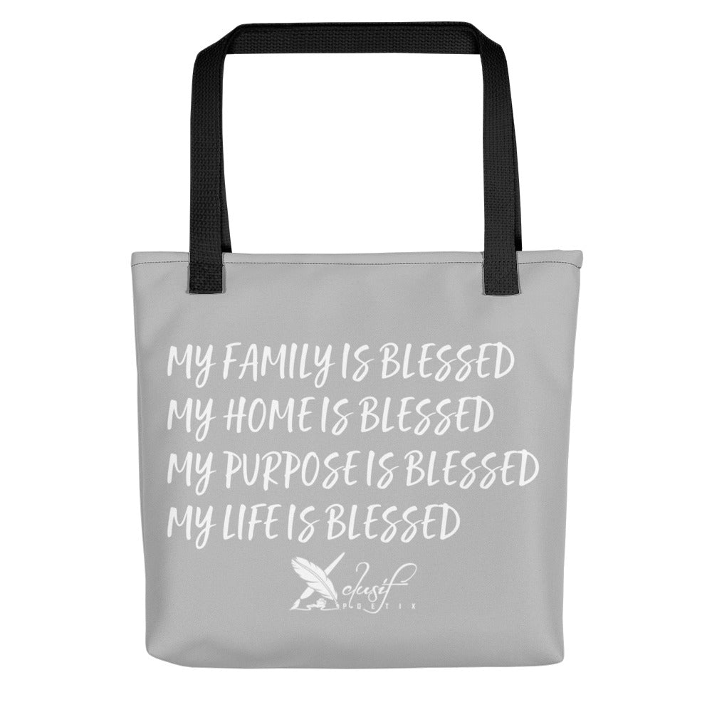 BLESSED BY XCLUSIF POETIX SILVER & WHITE Tote bag