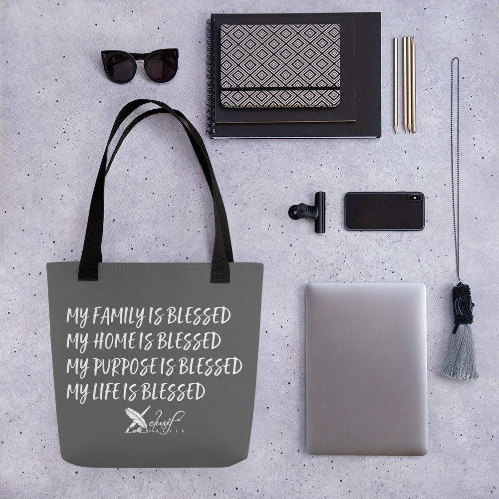 BLESSED BY XCLUSIF POETIX GREY & WHITE Tote bag