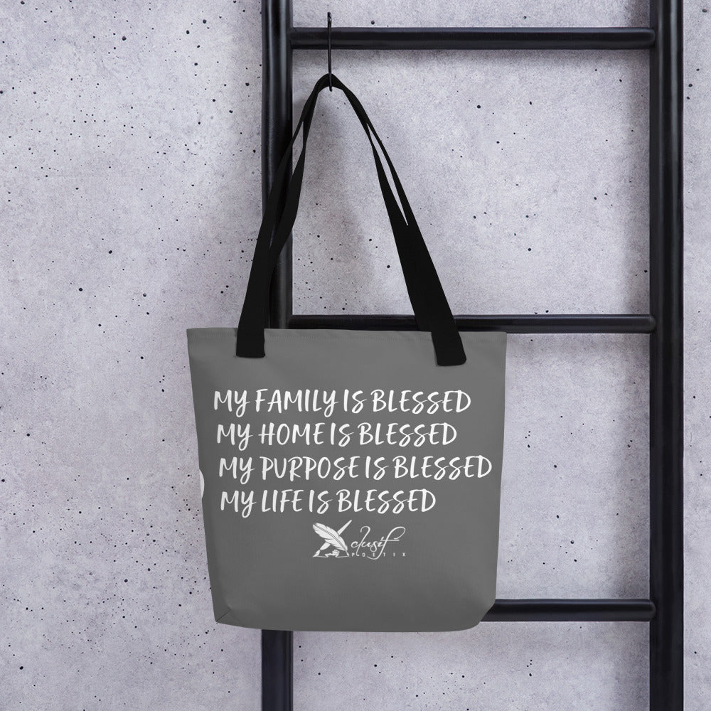 BLESSED BY XCLUSIF POETIX GREY & WHITE Tote bag