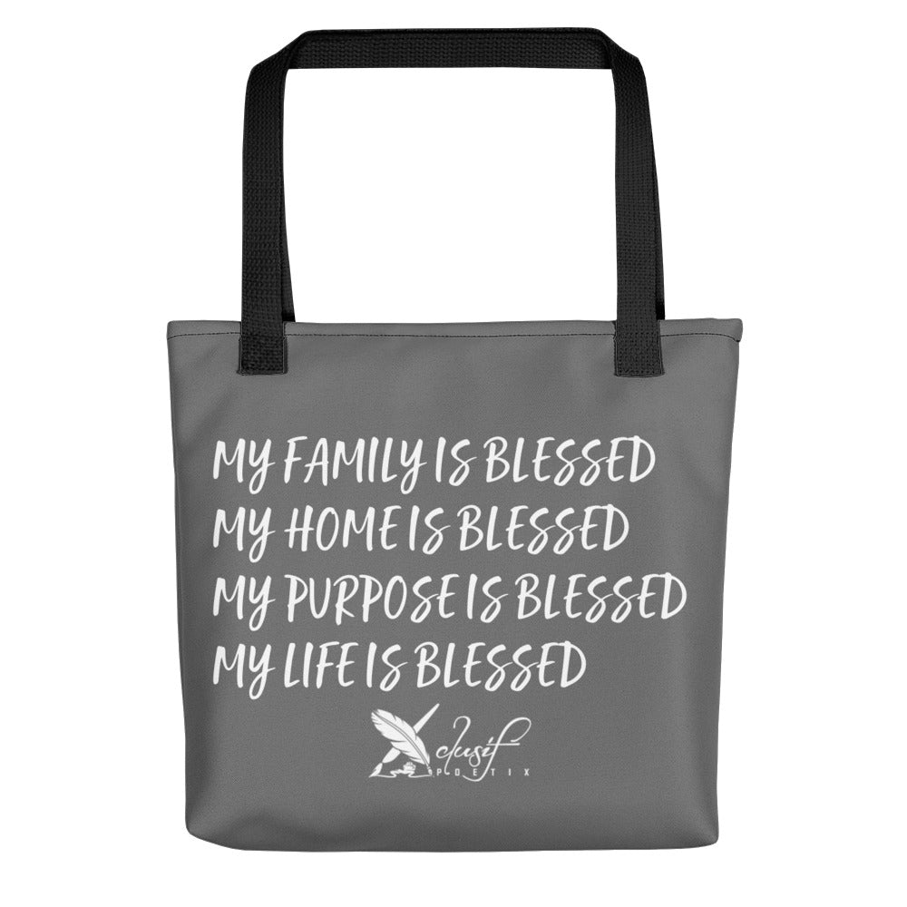 BLESSED BY XCLUSIF POETIX GREY & WHITE Tote bag