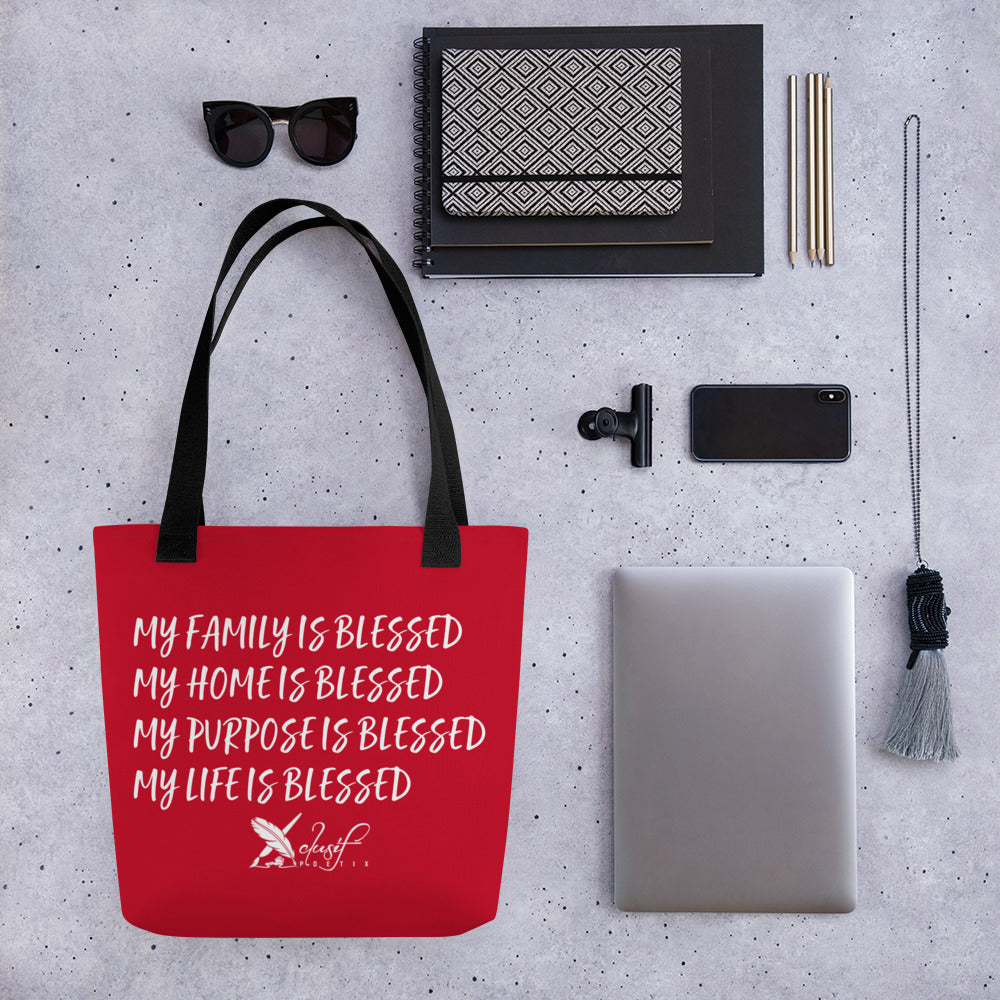 BLESSED BY XCLUSIF POETIX RED & WHITE Tote bag