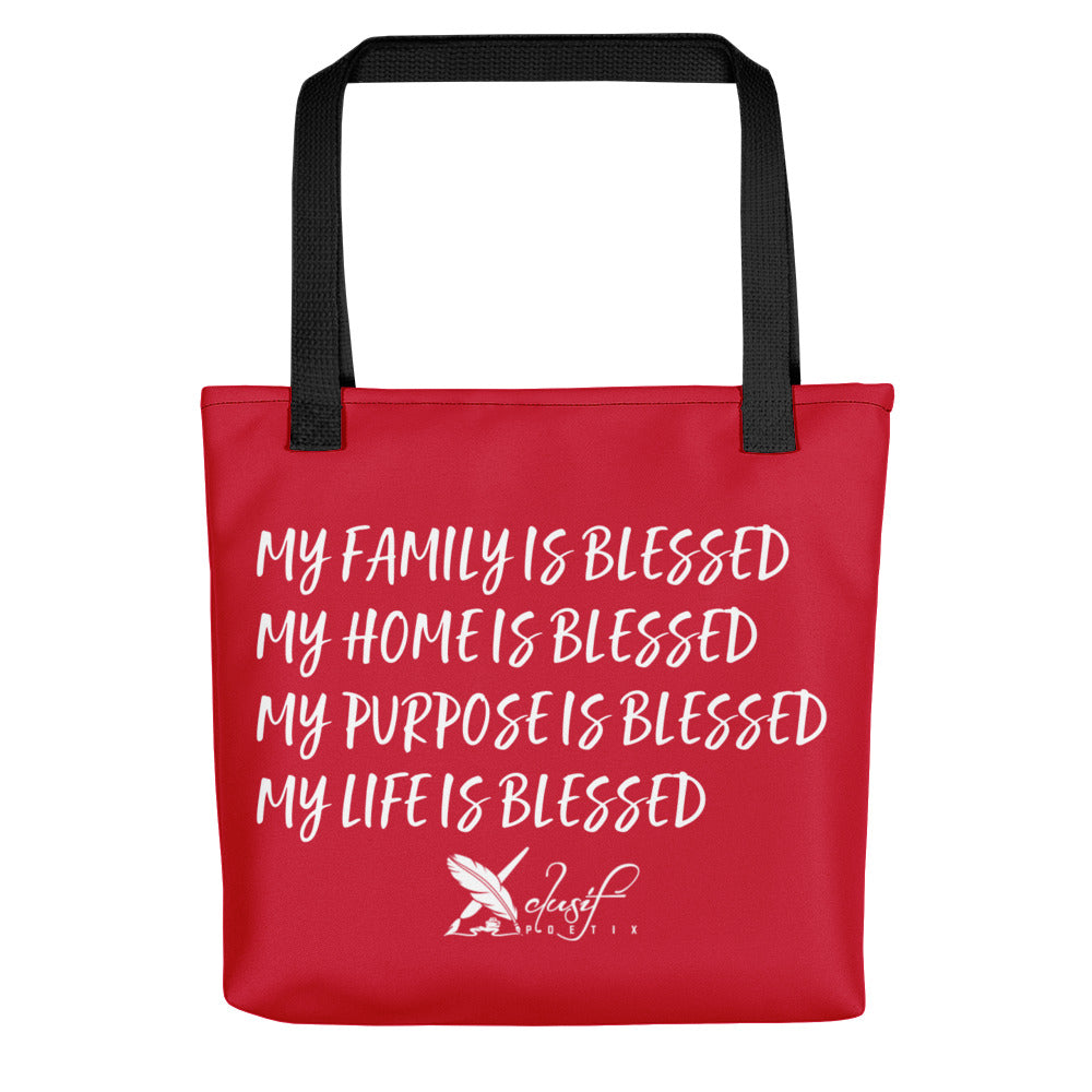 BLESSED BY XCLUSIF POETIX RED & WHITE Tote bag