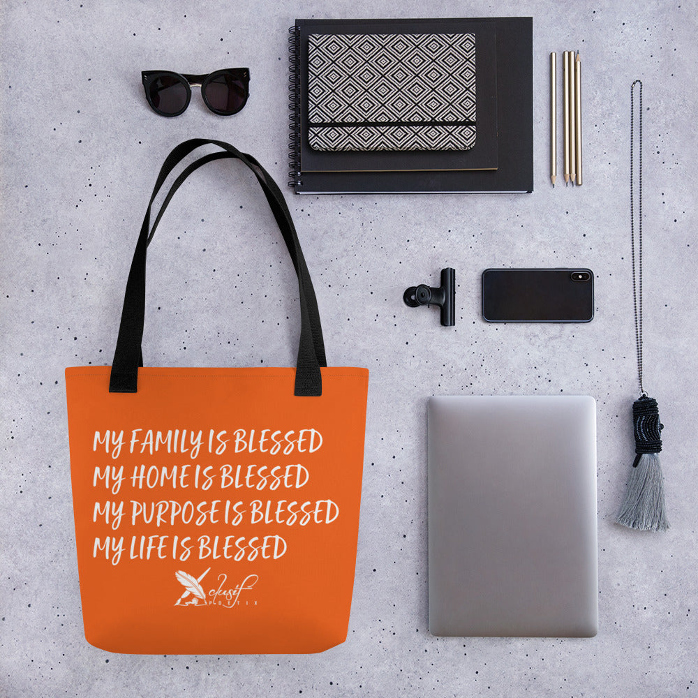 BLESSED BY XCLUSIF POETIX ORANGE & WHITE Tote bag