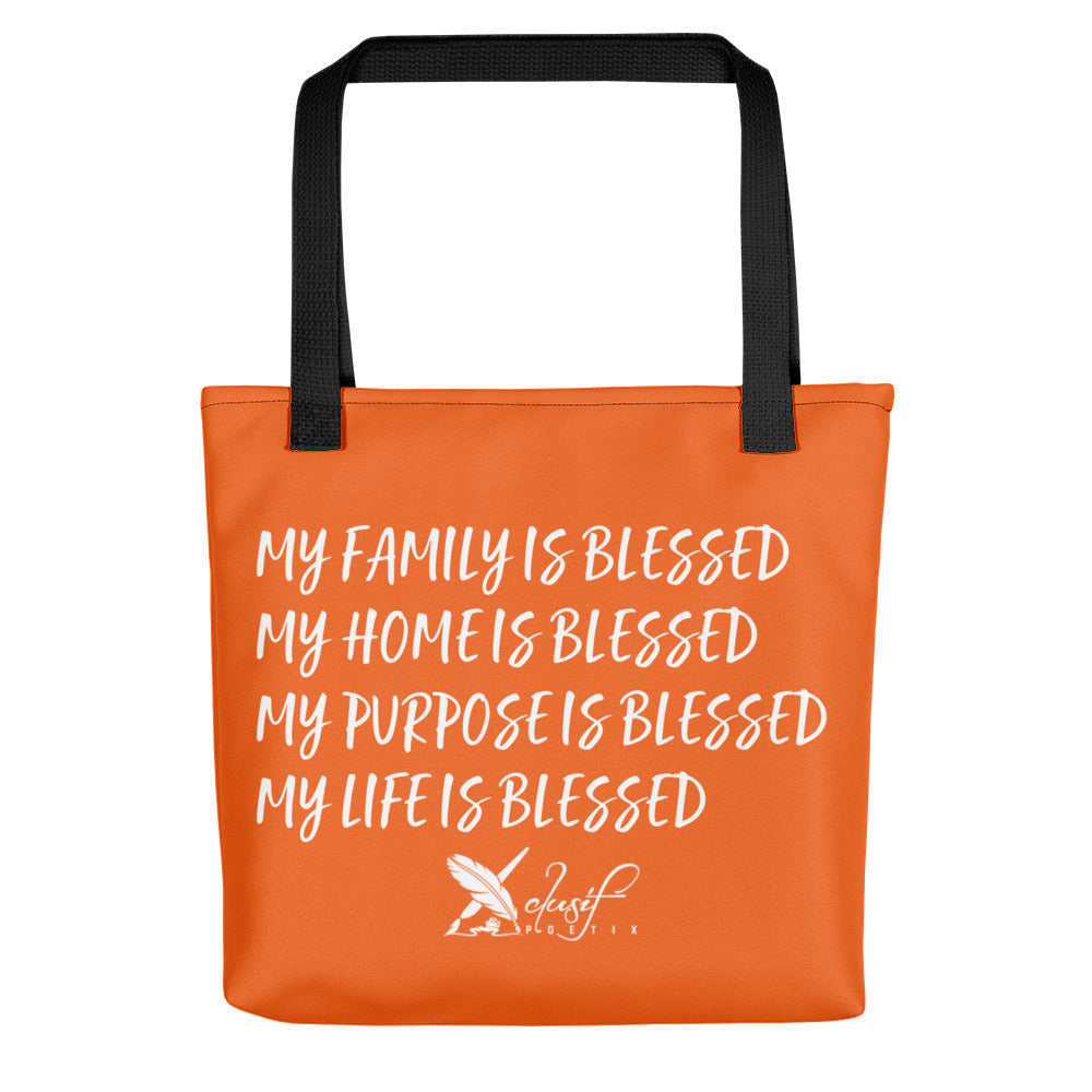 BLESSED BY XCLUSIF POETIX ORANGE & WHITE Tote bag