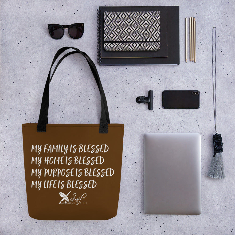 BLESSED BY XCLUSIF POETIX BROWN & WHITE Tote bag