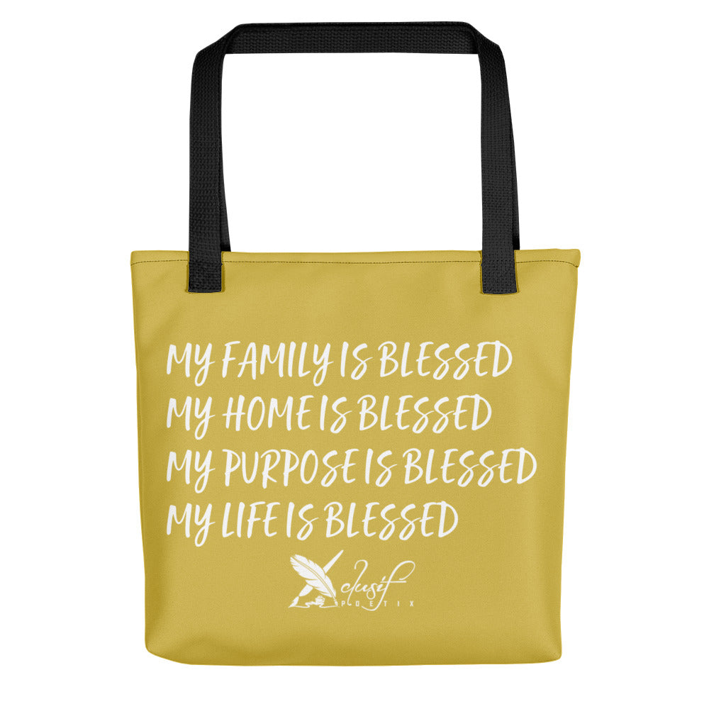 BLESSED BY XCLUSIF POETIX GOLD & WHITE Tote bag