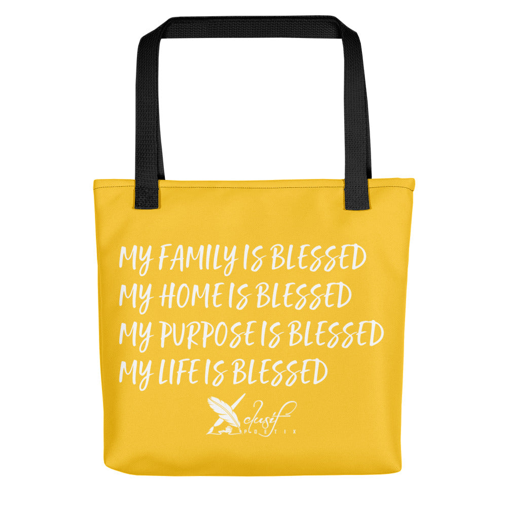 BLESSED BY XCLUSIF POETIX YELLOW & WHITE Tote bag