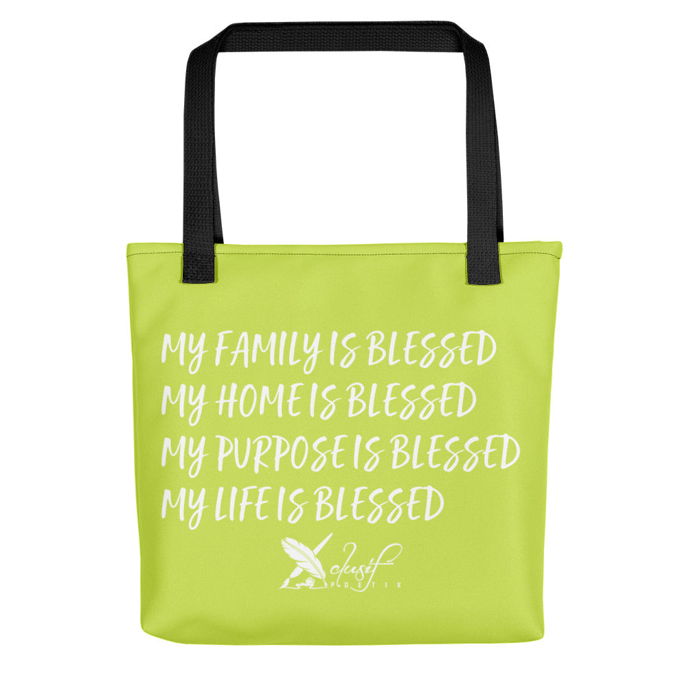 BLESSED BY XCLUSIF POETIX LIGHT GREEN & WHITE Tote bag