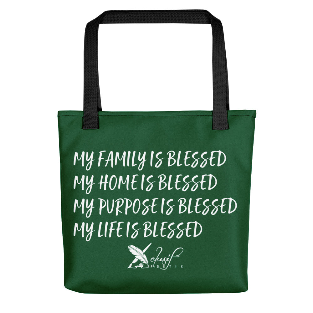 BLESSED BY XCLUSIF POETIX FOREST GREEN & WHITE Tote bag