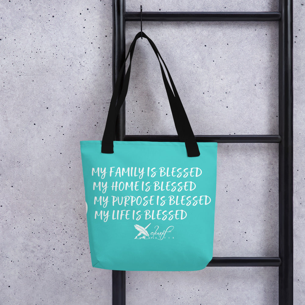 BLESSED BY XCLUSIF POETIX TURQUOISE & WHITE Tote bag