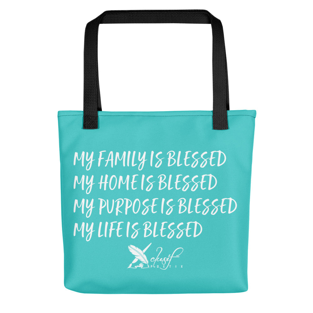 BLESSED BY XCLUSIF POETIX TURQUOISE & WHITE Tote bag