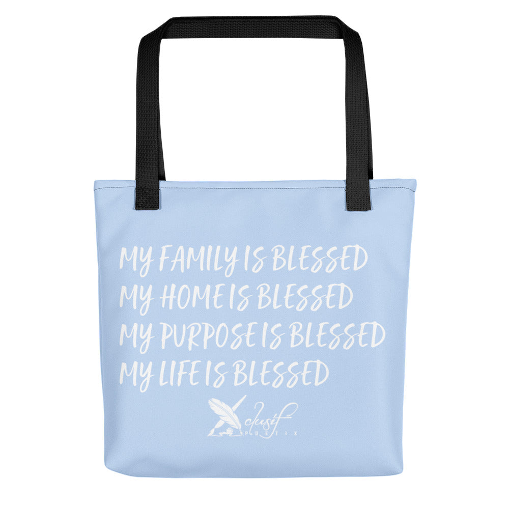 BLESSED BY XCLUSIF POETIX LIGHT BLUE & WHITE Tote bag