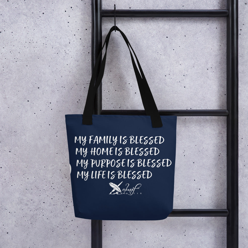 BLESSED BY XCLUSIF POETIX NAVY & WHITE Tote bag