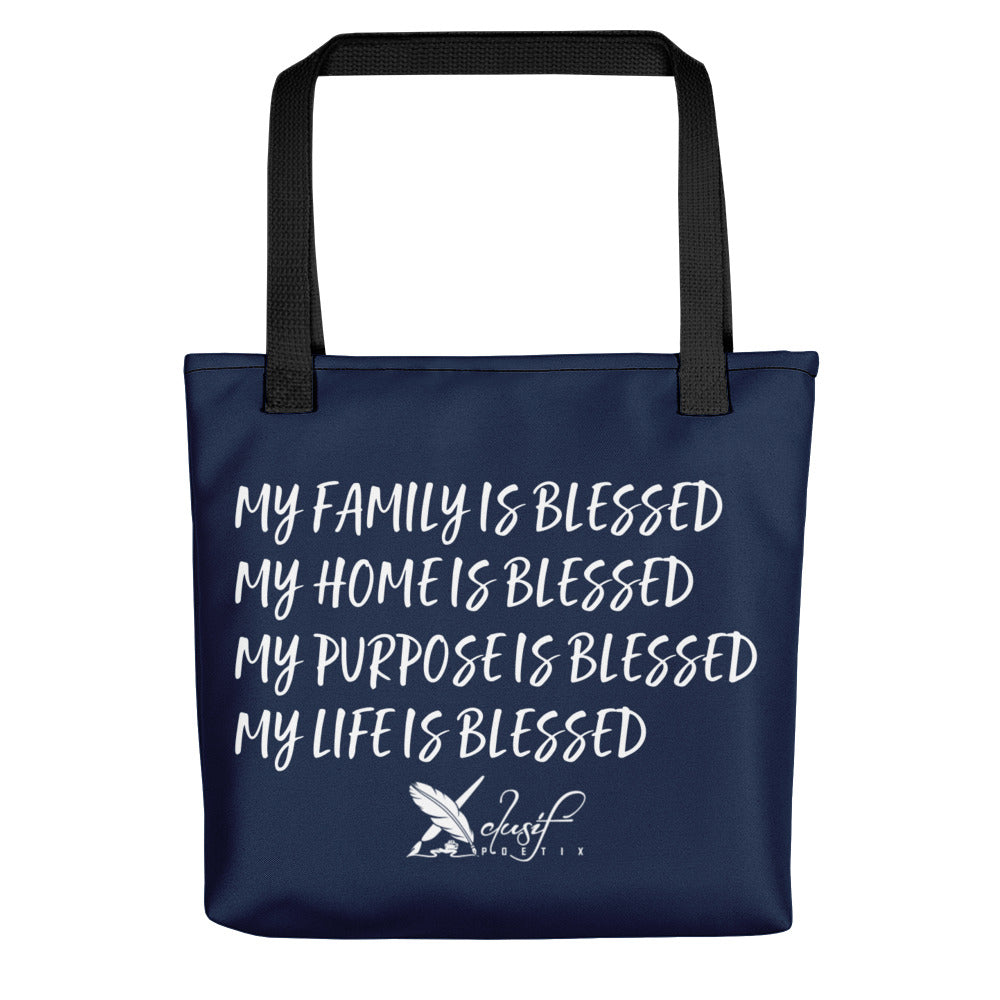 BLESSED BY XCLUSIF POETIX NAVY & WHITE Tote bag